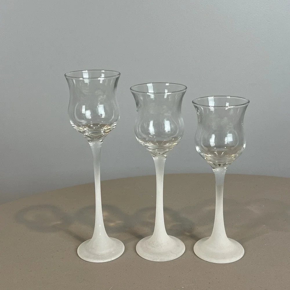 Partylite Frosted Stem Glass Votive Tealight holders Set of 3 P9248 Vtg
